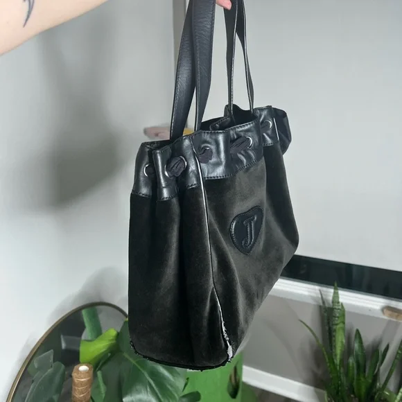 ꧁ Black, Silver, & Gold Vintage Velour Juicy Couture Daydreamer Tote ꧂ - Picture 3 of 6